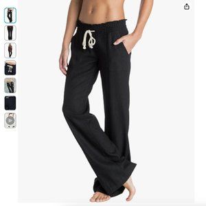 Roxy Black Oceanside Linen Pants with Drawstring - Good Condition - Size Medium